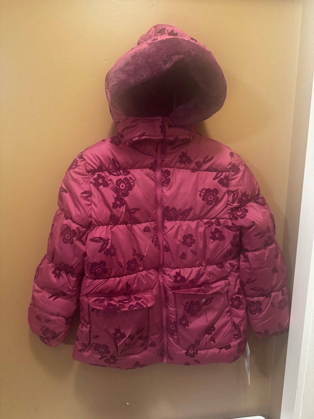 Kensie Girl Pink Floral Puffer Jacket with Hood